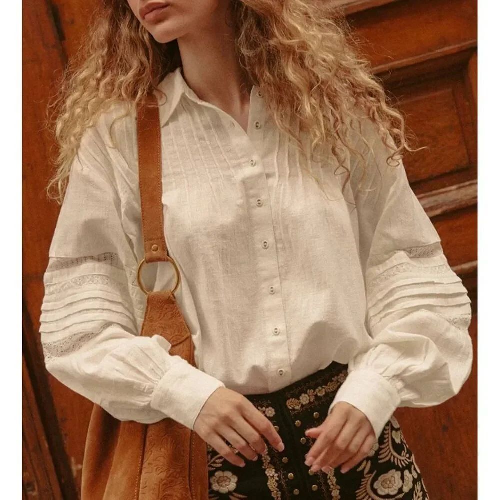 Spell Stevie Lace Shirt in White sz XS
